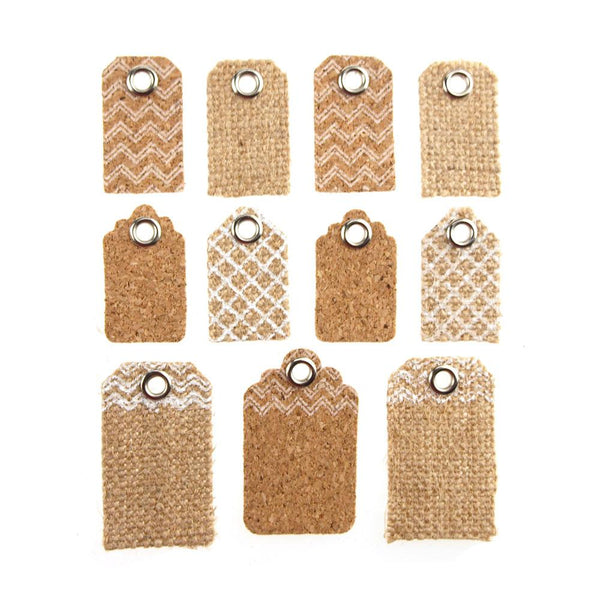 Self Adhesive Natural Burlap & Cork Tags, Rectangle, 11-Count