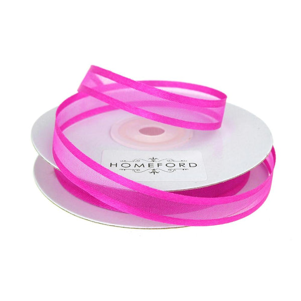 Satin Edge Sheer Organza Ribbon, 3/8-Inch, 25 Yards, Fuschia