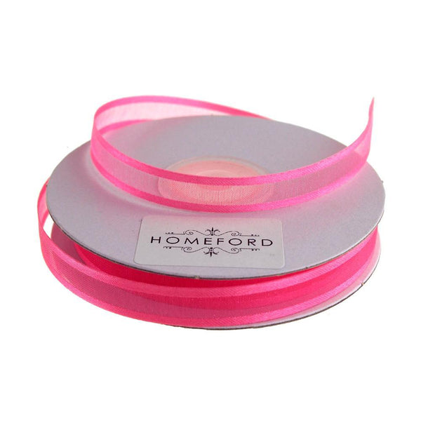 Satin Edge Sheer Organza Ribbon, 3/8-Inch, 25 Yards, Hot Pink