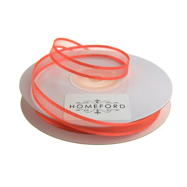 Satin Edge Sheer Organza Ribbon, 3/8-Inch, 25 Yards, Coral