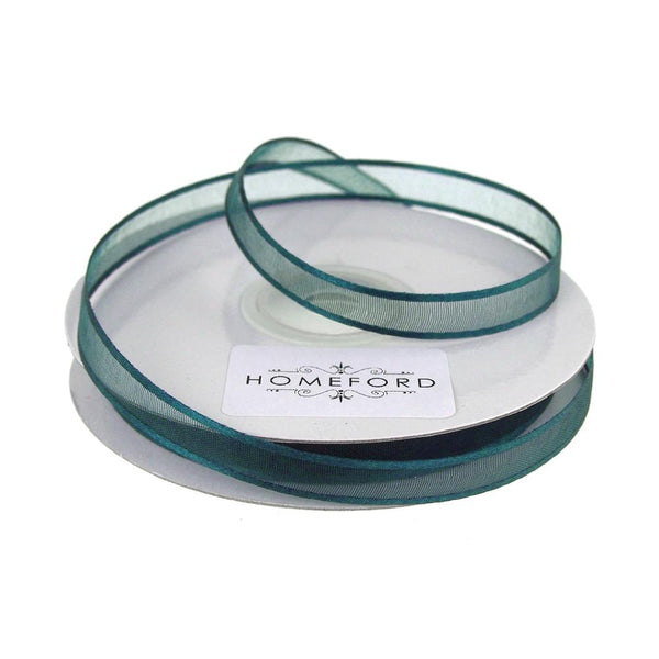 Satin-Edge Sheer Organza Ribbon, 3/8-Inch, 25 Yards, Teal