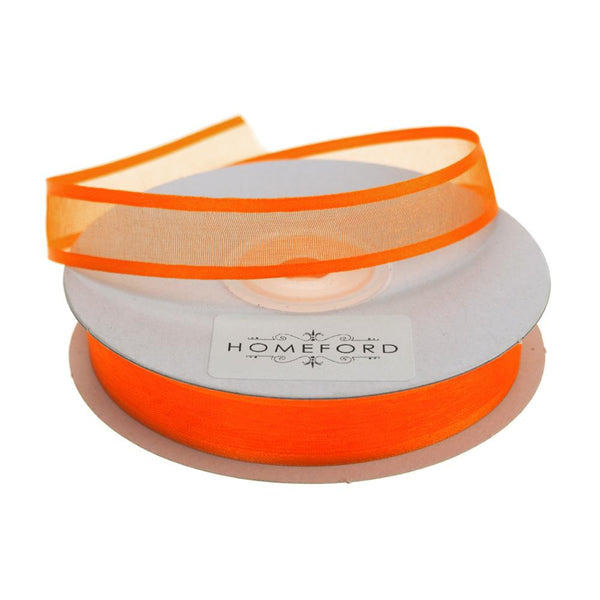 Satin-Edge Sheer Organza Ribbon, 5/8-Inch, 25 Yards, Orange