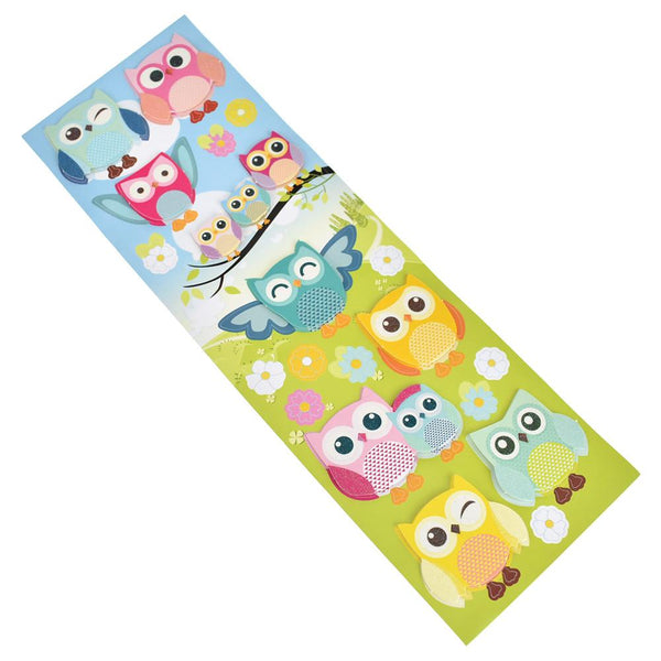 Colorful Owl 3D Fancy Paper Stickers, 16-Piece