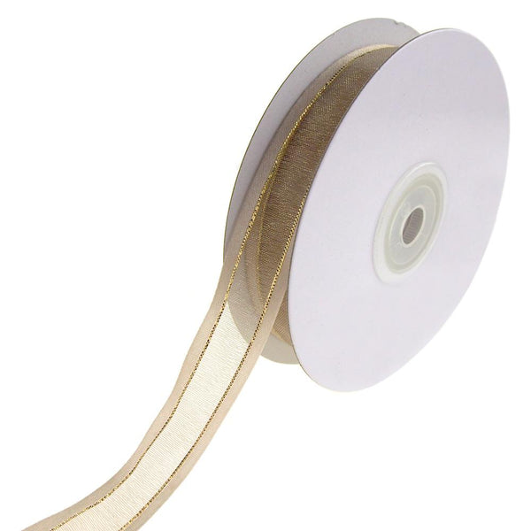 Gold-Lined Satin Edge Organza Ribbon, Toffee, 5/8-Inch, 25-Yard