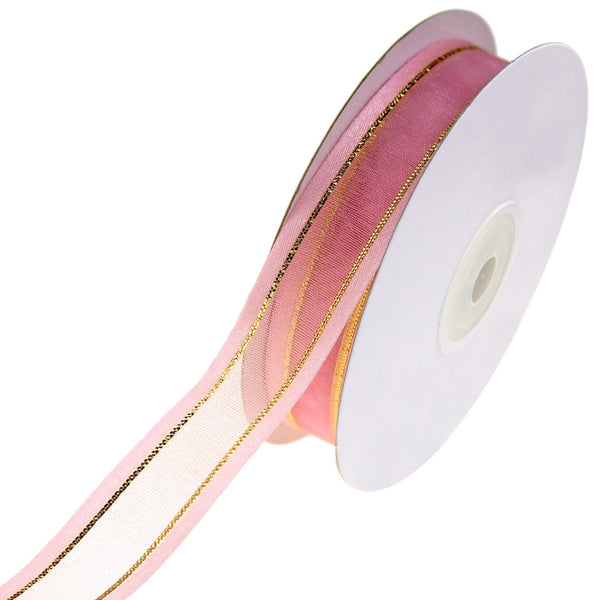 Gold-Lined Satin Edge Organza Ribbon, Light Pink, 5/8-Inch, 25-Yard