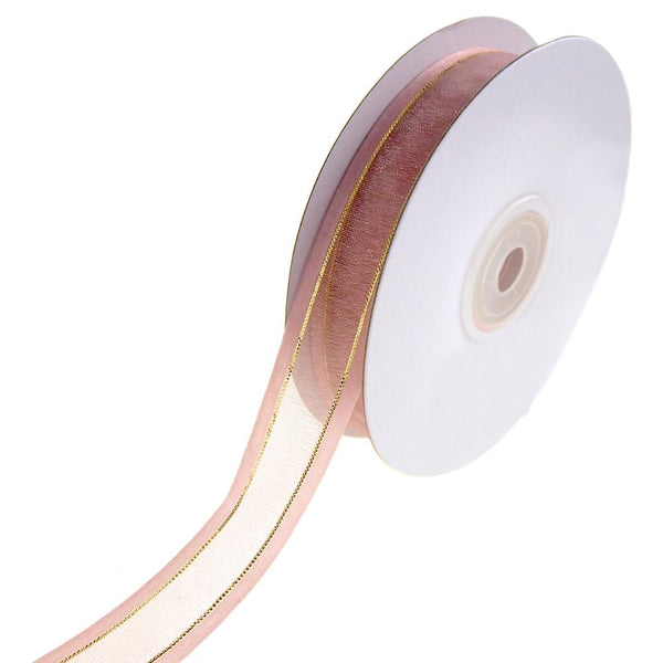 Gold-Lined Satin Edge Organza Ribbon, Blush, 5/8-Inch, 25-Yard