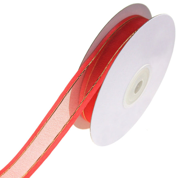 Gold-Lined Satin Edge Organza Ribbon, Coral, 5/8-Inch, 25-Yard