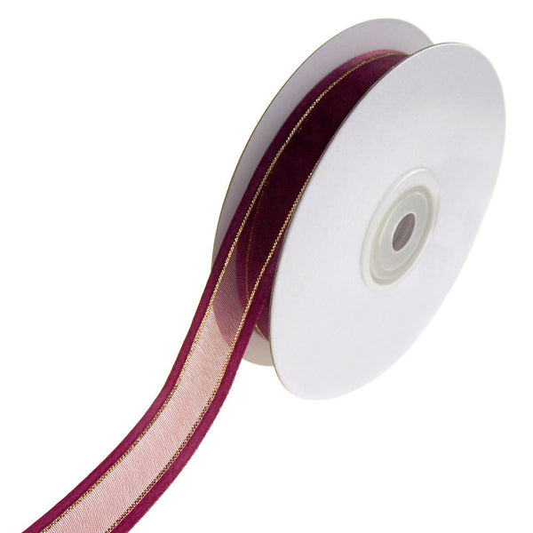 Gold-Lined Satin Edge Organza Ribbon, Wine, 5/8-Inch, 25-Yard