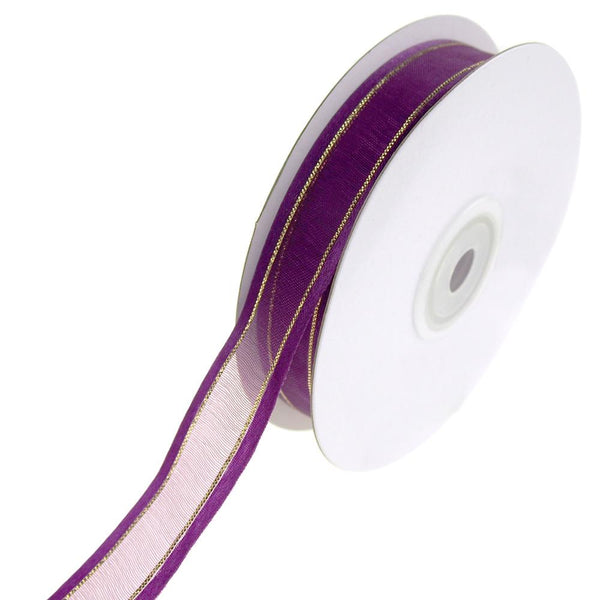 Gold-Lined Satin Edge Organza Ribbon, Plum, 5/8-Inch, 25-Yard