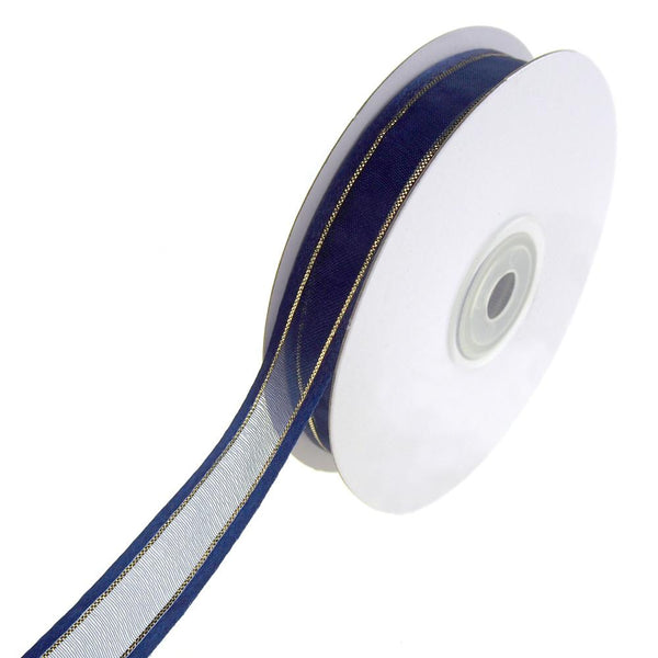 Gold-Lined Satin Edge Organza Ribbon, Navy, 5/8-Inch, 25-Yard