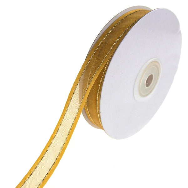 Gold-Lined Satin Edge Organza Ribbon, Antique Gold, 5/8-Inch, 25-Yard