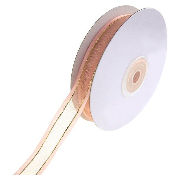 Gold-Lined Satin Edge Organza Ribbon, Light Peach, 5/8-Inch, 25-Yard