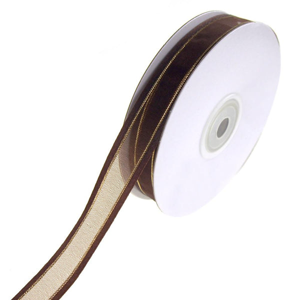 Gold-Lined Satin Edge Organza Ribbon, Brown, 5/8-Inch, 25-Yard