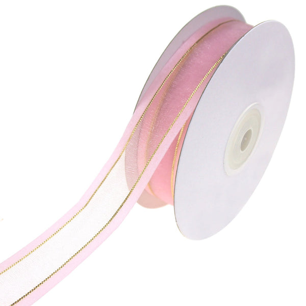 Gold-Lined Satin Edge Organza Ribbon, Light Pink, 7/8-Inch, 25-Yard