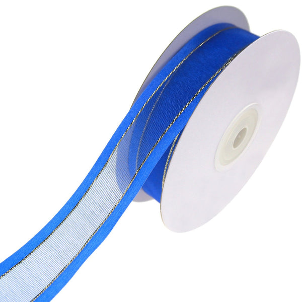 Gold-Lined Satin Edge Organza Ribbon, Royal Blue, 7/8-Inch, 25-Yard