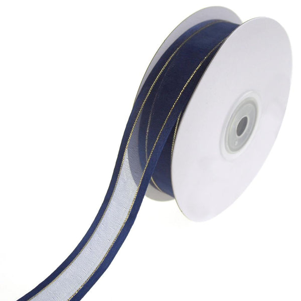 Gold-Lined Satin Edge Organza Ribbon, Navy, 7/8-Inch, 25-Yard