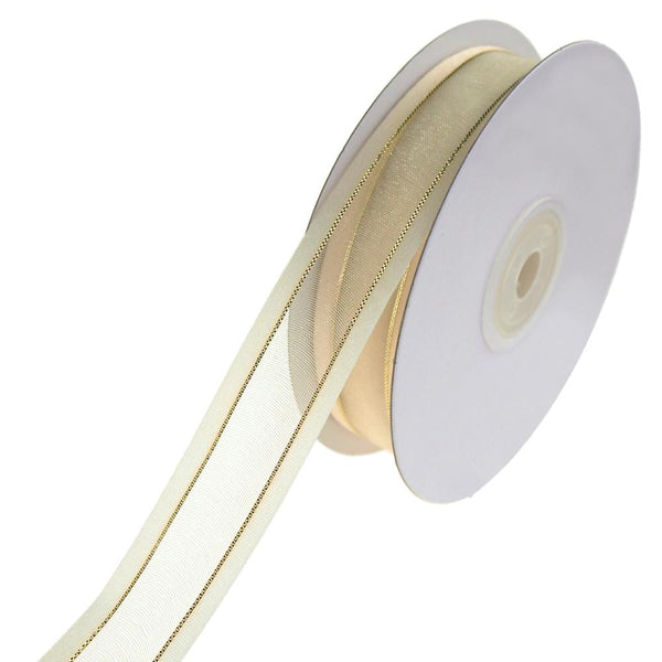 Gold-Lined Satin Edge Organza Ribbon, Ivory, 5/8-Inch, 25-Yard