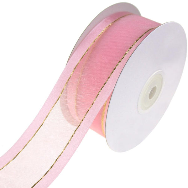 Gold-Lined Satin Edge Organza Ribbon, Light Pink, 1-1/2-Inch, 25-Yard