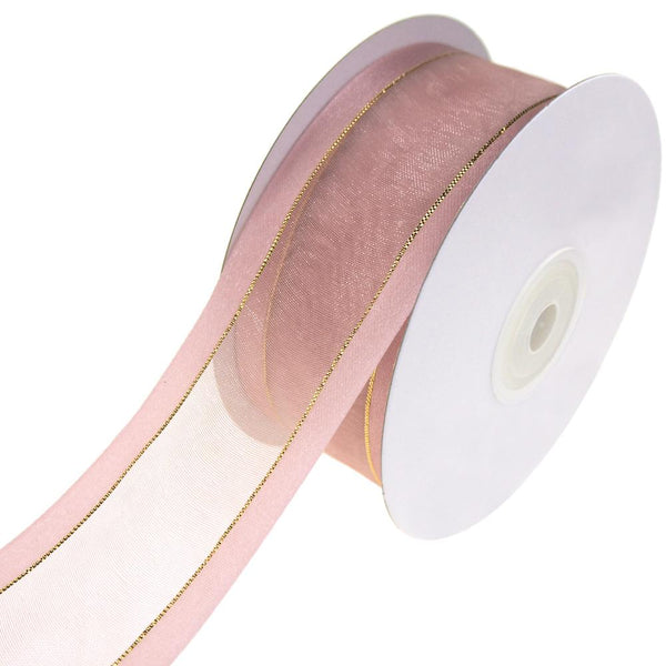 Gold-Lined Satin Edge Organza Ribbon, Blush, 1-1/2-Inch, 25-Yard