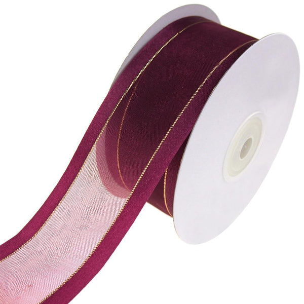 Gold-Lined Satin Edge Organza Ribbon, Wine, 1-1/2-Inch, 25-Yard