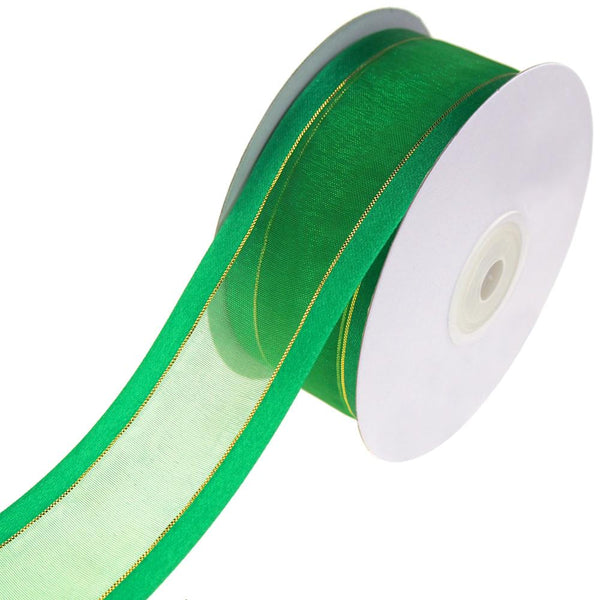 Gold-Lined Satin Edge Organza Ribbon, Emerald, 1-1/2-Inch, 25-Yard