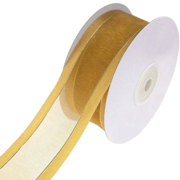 Gold-Lined Satin Edge Organza Ribbon, Antique Gold, 1-1/2-Inch, 25-Yard