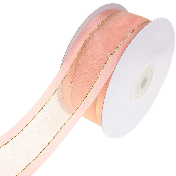 Gold-Lined Satin Edge Organza Ribbon, Light Peach, 1-1/2-Inch, 25-Yard