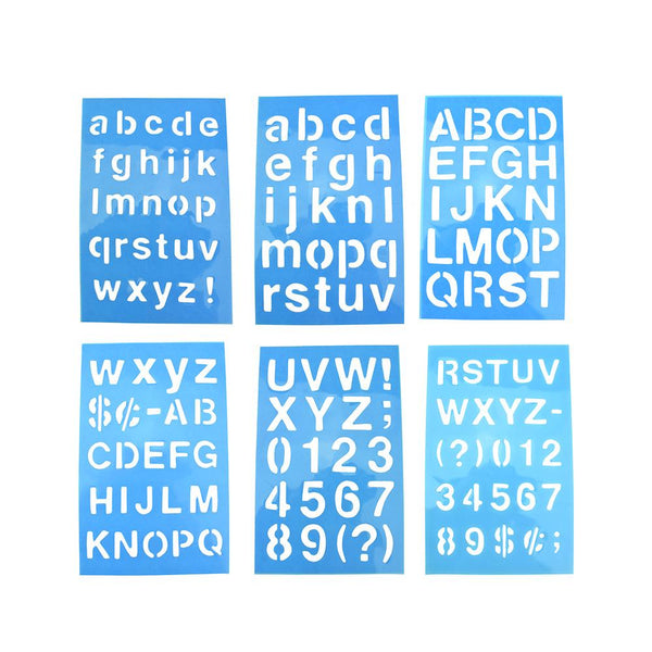 Stencil Letters And Symbols, Blue, 6-7/8-Inch, 6-Piece