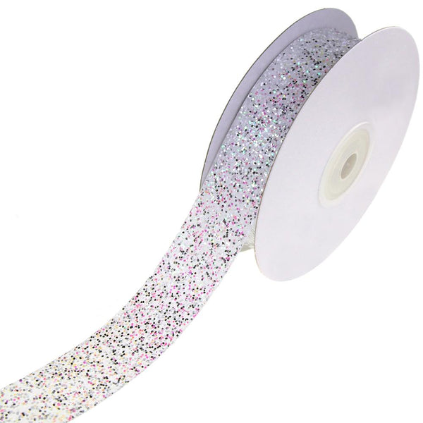 Frosted Sparkling Glitter Ribbon, White, 7/8-Inch, 10-Yard