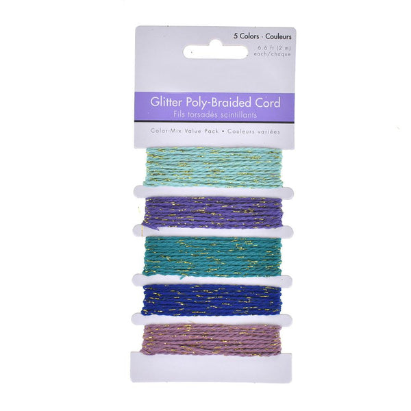 Glitter Poly-Braided Cord Trim, 5-Piece, Glam