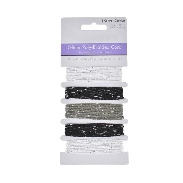 Glitter Poly-Braided Cord Trim, 5-Piece, Classic