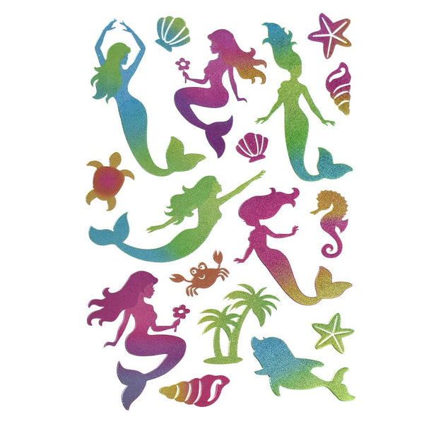 Ocean Sea Mermaid Glitter Glam Stickers, 17-Piece