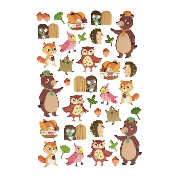 Woodland Friends Puffy Metallic Foil Stickers, 36-Piece