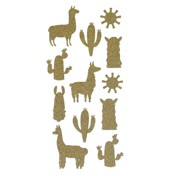 Wild Llama Glitter Craft Stickers, Gold, 12-Piece