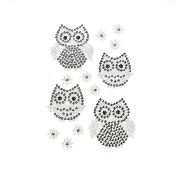 Owl and Flower Gem Art Stickers, 13-Piece, Silver