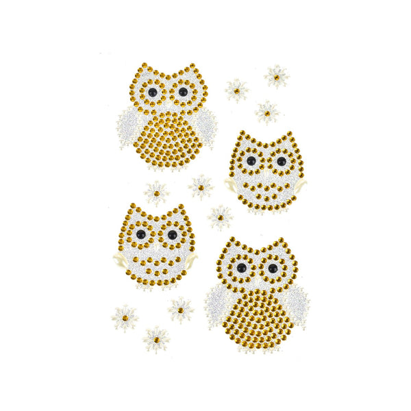 Owl and Flower Gem Art Stickers, 13-Piece, Gold