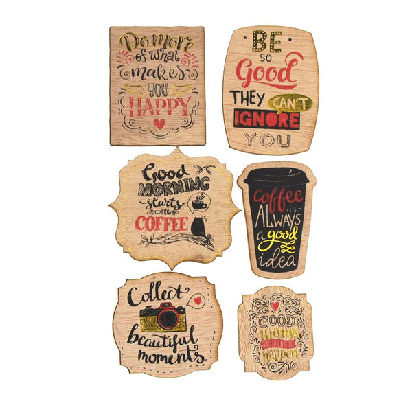 Inspirational 3D Wood Stickers, 6-Count, Coffee