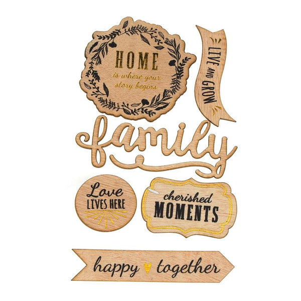 Inspirational 3D Wood Stickers, 6-Count, Family