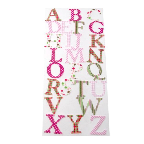 Felt Caps Patterned Roman Letter Stickers, Pink, 26-Piece