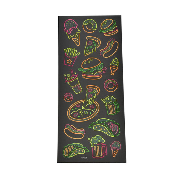 Fast Food Clear Glitter Neon Stickers, 18-Piece