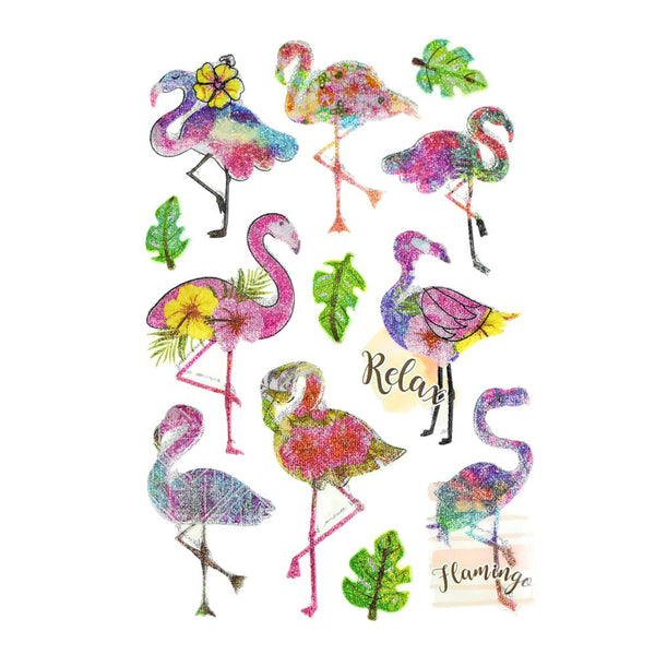 Tropical Flamingo 3D Puffy Glitter Stickers, 12-Piece