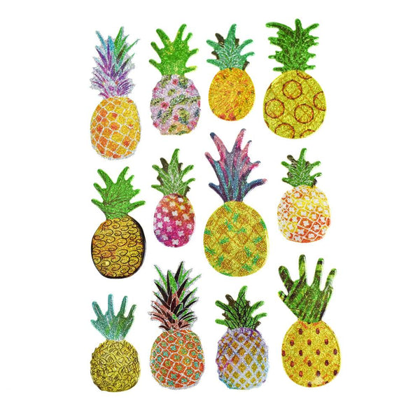 Tropical Pineapple 3D Puffy Glitter Stickers, 12-Piece