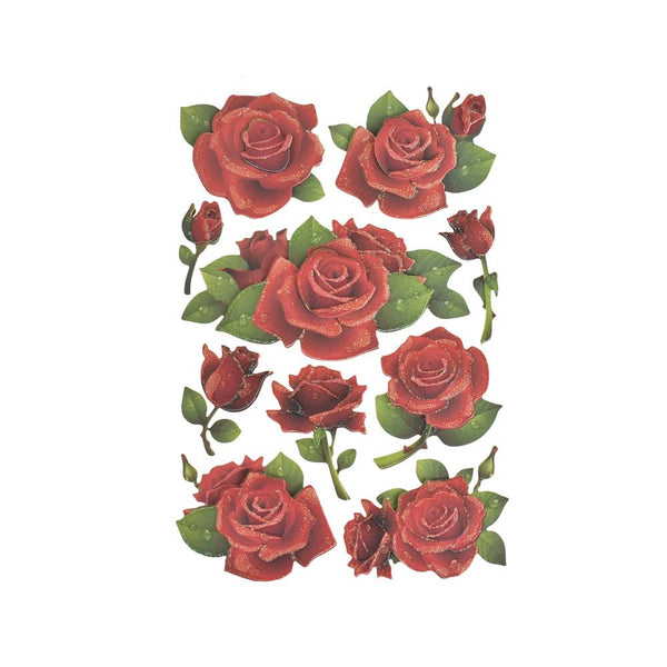 Red Roses Glitter Floral 3-D Stickers, 10-Piece