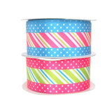 Striped Center and Dotted Edge Satin Ribbon, 1-1/2-Inch, 10-Yard