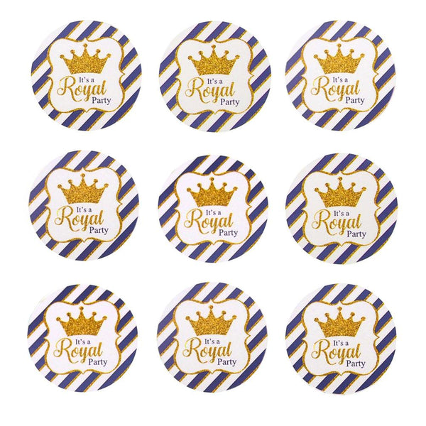 Glitter Royal Crown Seal Paper Stickers, Light Blue, 1-Inch, 24-Count