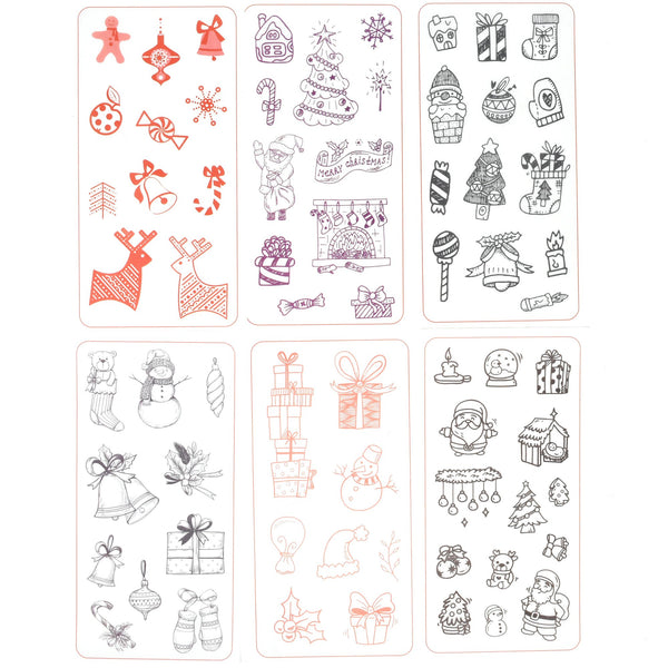 Sketch and Outline Christmas Holiday Stickers, 6-Sheets