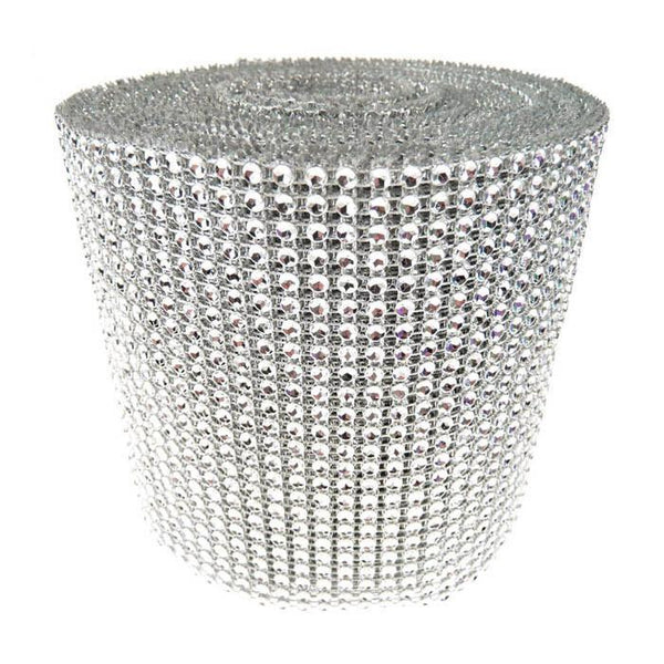 Rhinestone Diamond Wrap Ribbon, 4-3/4-Inch, 10 Yards, Silver