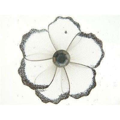 Organza Glitter Nylon, Mini Flower, 2-inch, 12-Piece, Silver