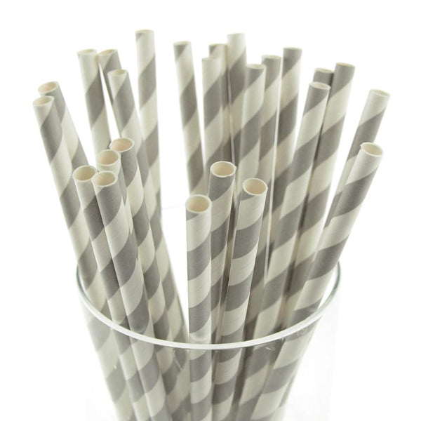 Candy Striped Paper Straws, 7-3/4-inch, 25-Piece, Silver/White