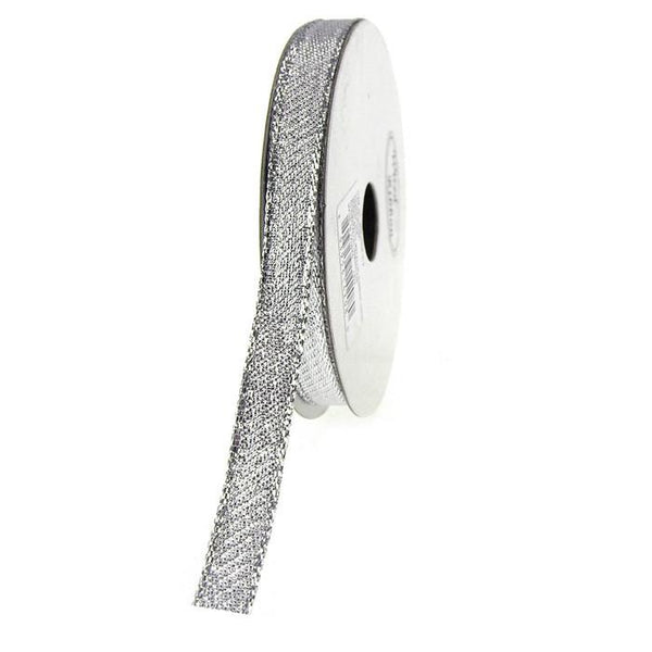 Solid Metallic Holiday Christmas Wired Ribbon, 3/8-Inch, 10 Yards, Silver